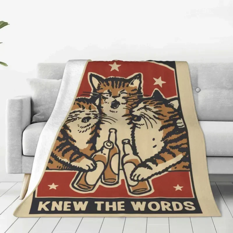 Cat Drink Beer Everybody Knew The Words Blanket Fuzzy Vintage Warm Throw Blankets for Home All Season