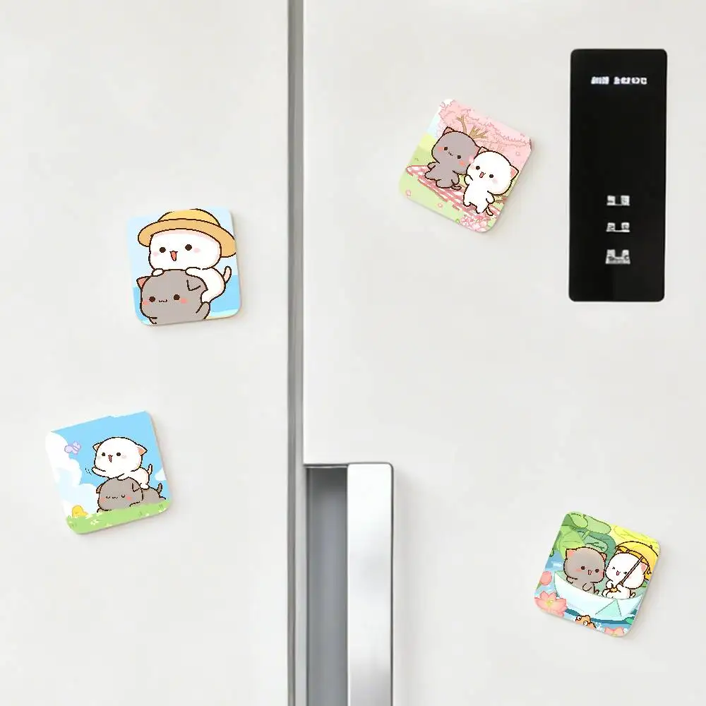 Peach Mochi Cat Cartoon Refrigerator Magnets Personalized Fridge Magnet Square Shape Fridge Refrigerator Wall Door Decoration