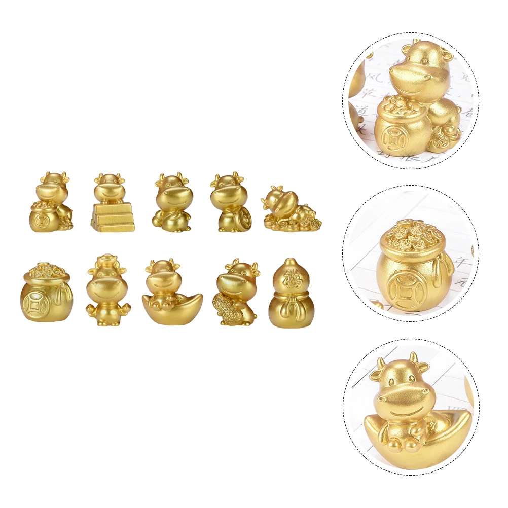 

10pcs Resin Bull Adornment Cartoon Decor Home Office Mini Figurines Animal Crafts Gifts Family Friends Colleagues Party