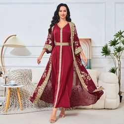 Muslim Dress 2024 New Middle Eastern Fashion Elegant Red Dress, Two Piece Set with Phnom Penh Robe