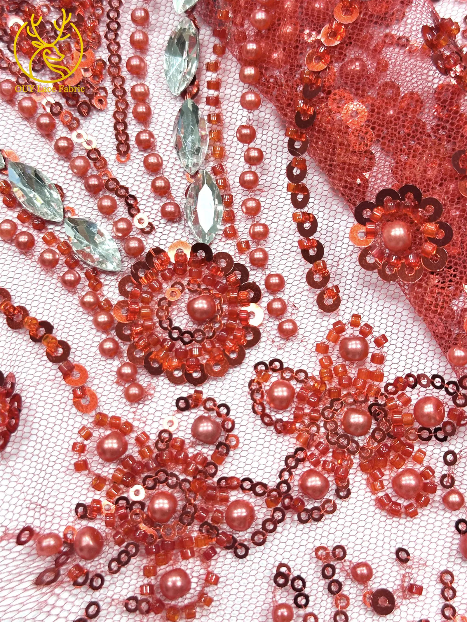 Luxuriöser königlicher lila afrikanischer handgefertigter Perlen-Spitzenstoff, französischer Pailletten-Stein-Tüll-Spitzenstoff für Hochzeitskleid-Design – Detail 37