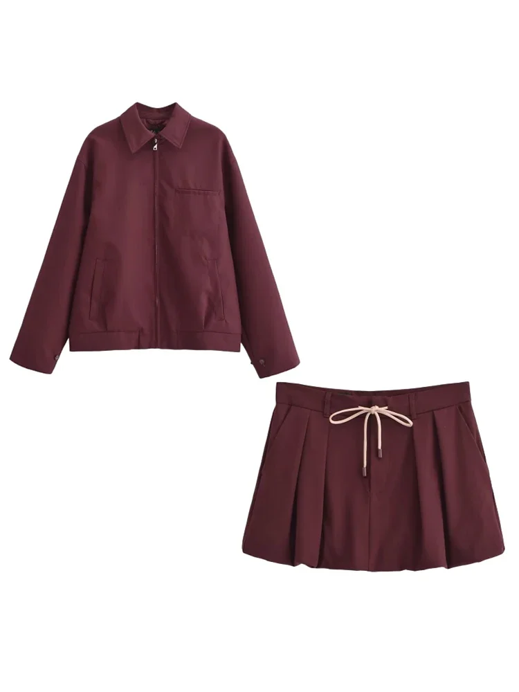 Foridol Loose Causl Burgundy Jacket Women Autumn Winter Zip New Coat Turn Down Collar 2024 Female Veste New Set Outfits