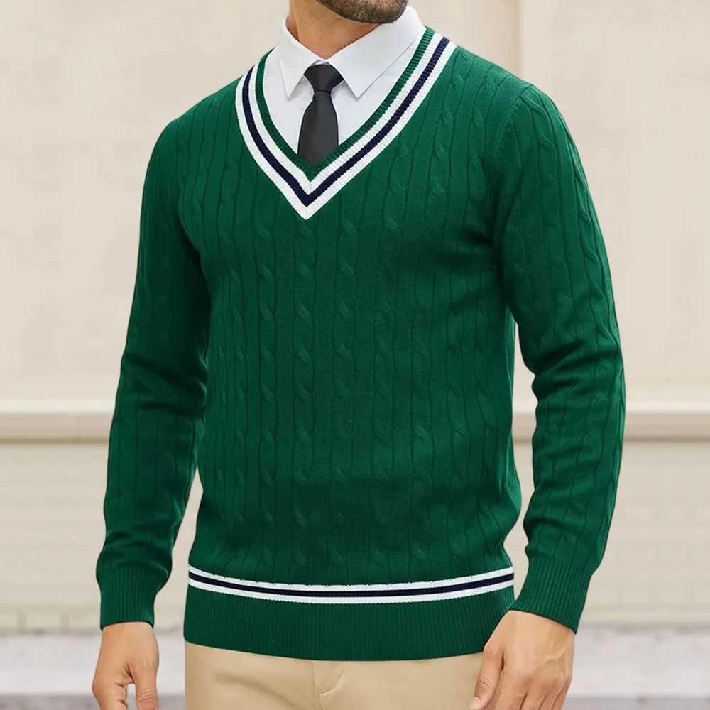 

Color Matching Striped V-neck Sweater Autumn And Winter New Large Size Knitted Jumper British College Style