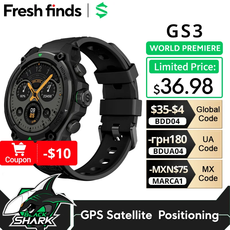 [Estreia mundial] Blackshark GS3 Smart Watch Versão global 1.43 "Display AMOLED GPS Posicionamento por satélite 21 Day Life 5ATM