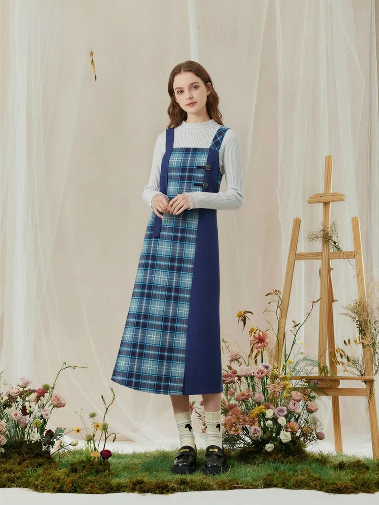 

Winter New Sle Sweet Forest Girl Pattern Splicing Flower Towel Embroidery Strap Dr Soft Polyester Fiber Casual A-Line Dr