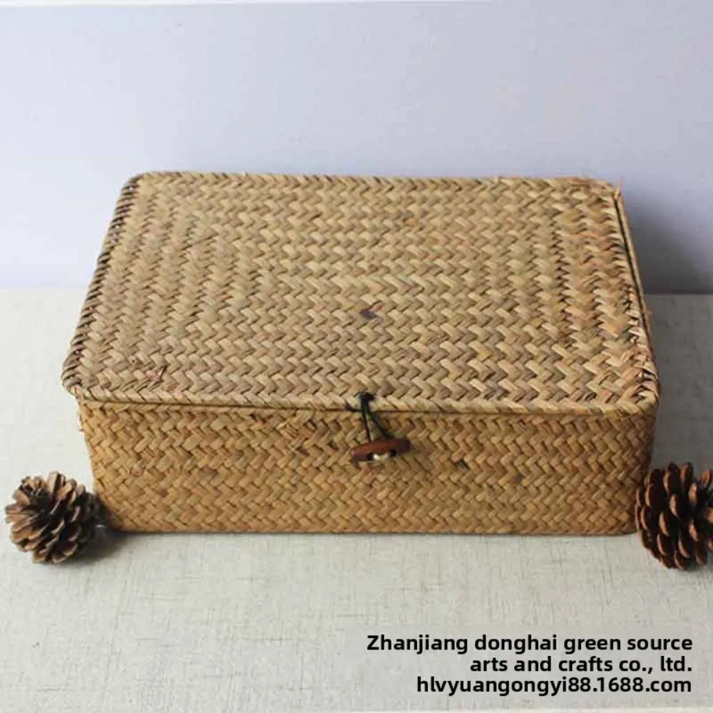 

Handmade Rectangular Seagrass Woven Storage Basket for Home Organization Gift Giving and Western Style Decor 124