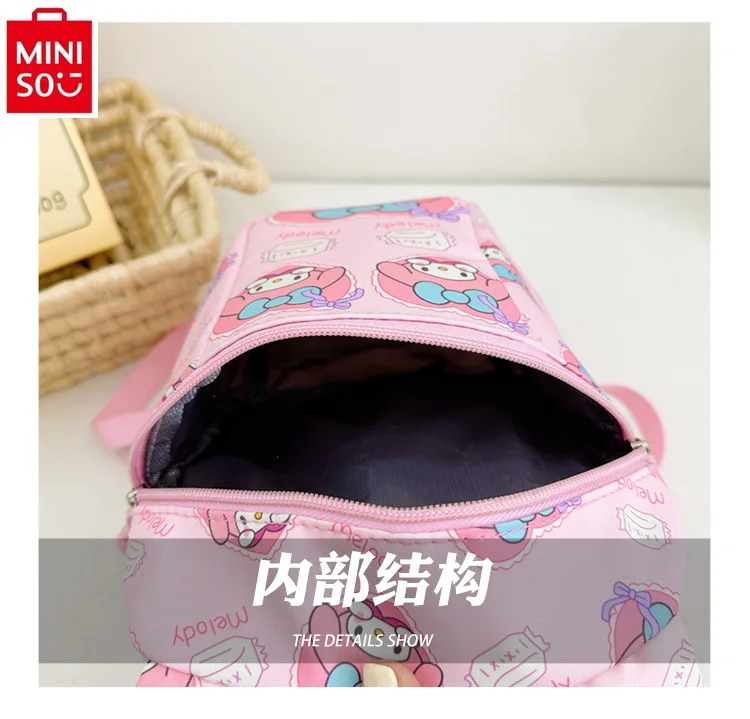 MINISO-Sac de voyage léger pour garçons et filles, protection dorsale, anti-perte, mignon, dessin animé Kuromi, maternelle, nouveau, 2024