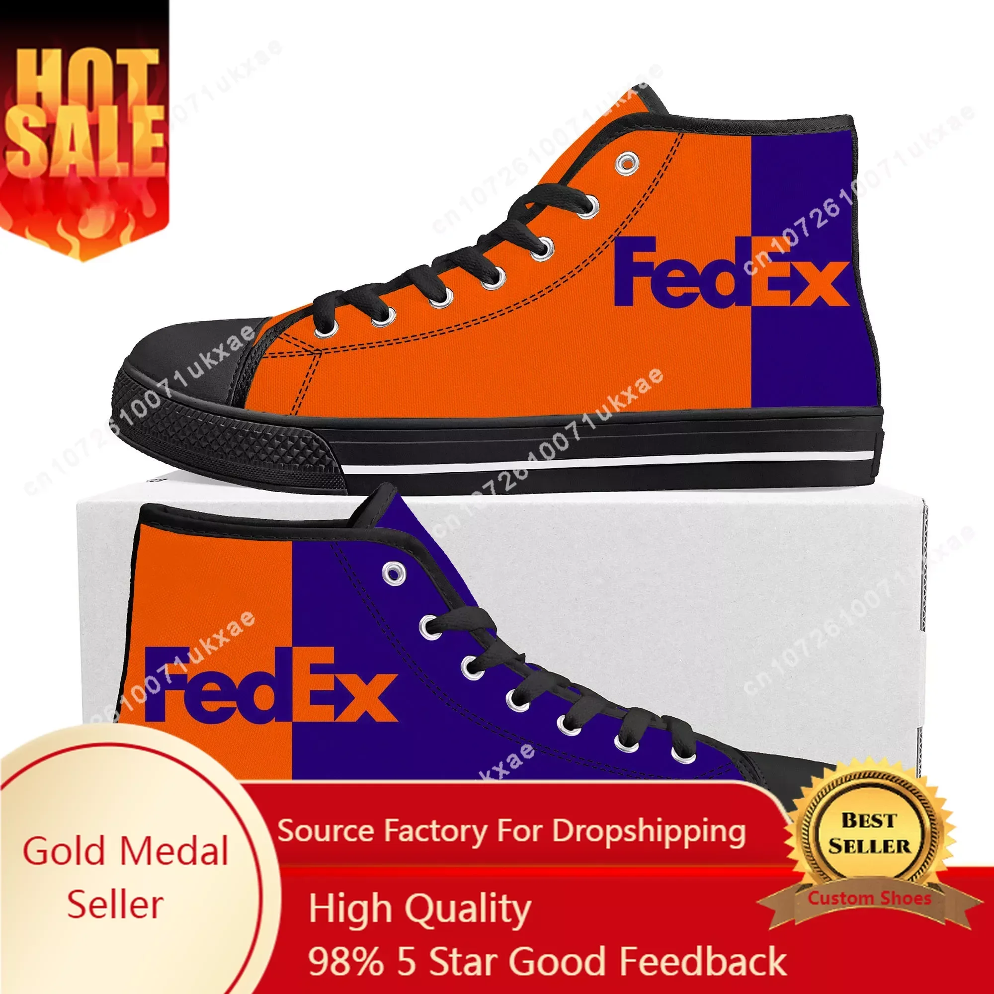 FedEx-Zapatillas altas de lona para hombre y mujer, zapatos informales personalizados de alta calidad, envío por mensajería de los Estados Unidos