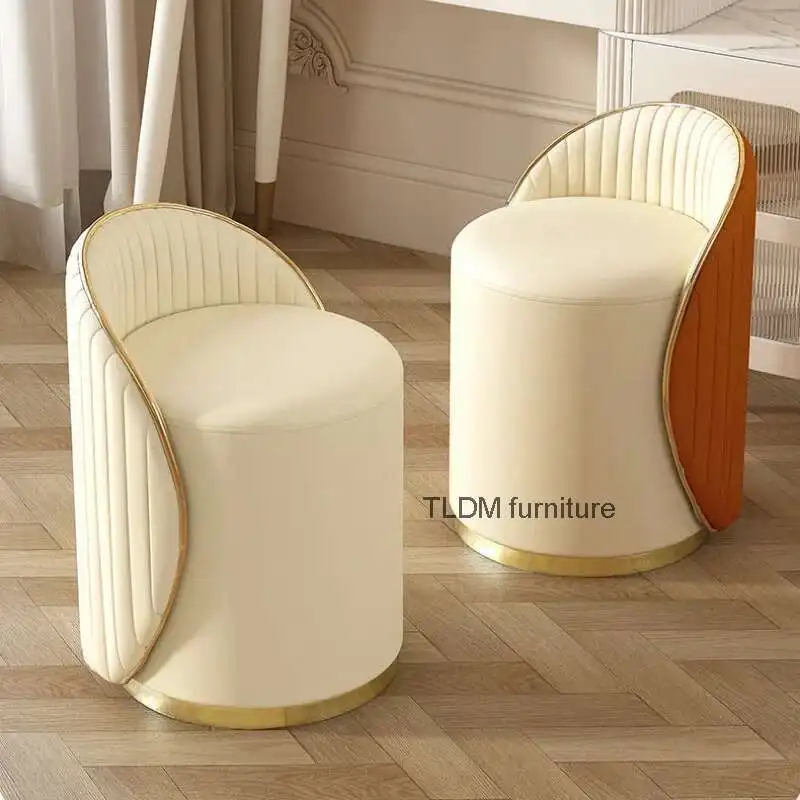 

Вращающийся табурет, туалетный столик, стул Ins, кожаный табурет для спальни, роскошный минималистичный туалетный столик со спинкой, табурет, домашний табурет