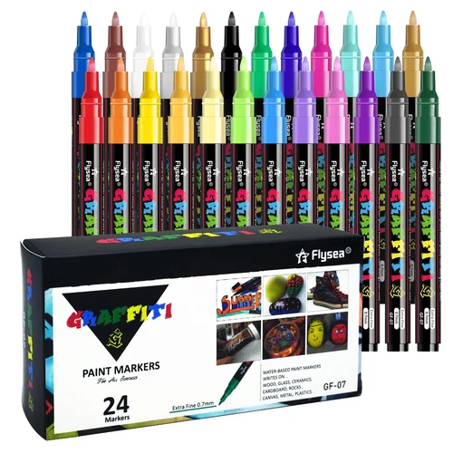 Imagen 2 del producto Bolígrafos de grafiti acrílicos de 12/18/24 colores, puntas ultrafinas de 0,7 mm de primera calidad para artistas, diseñadores y entusiastas de las grafiti