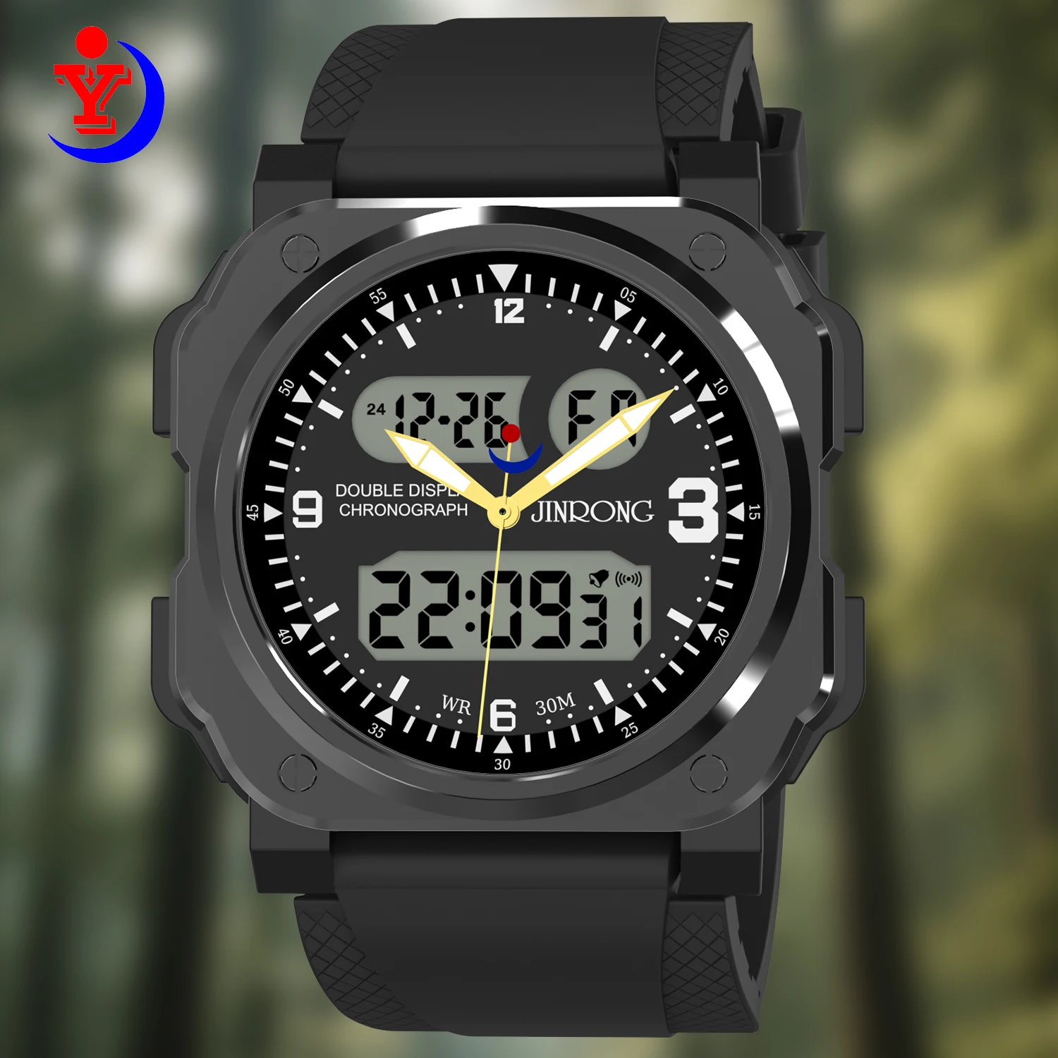 

Fashion Double Display Dual Movement Quartz Analog Digital Three pointer Synchronous Multifunction Chronograph Sports Watch