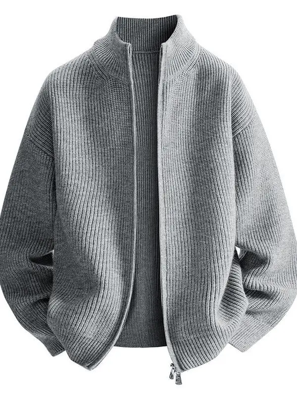 

Casual Sle Men's Spring Autumn Zipper Knitted Open Cardigan Loose Long Sve Stand Collar Faionable Versatile Sweater Ja...