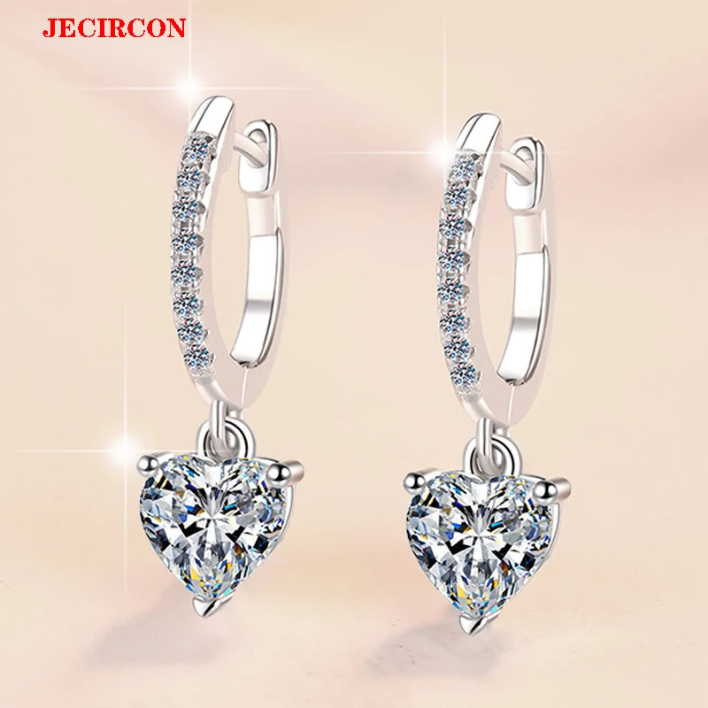 

Серьги в форме сердца из стерлингового серебра JECIRCON S925, кулон из муассанита 1 карат, женские модные украшения с сертификатом GRA