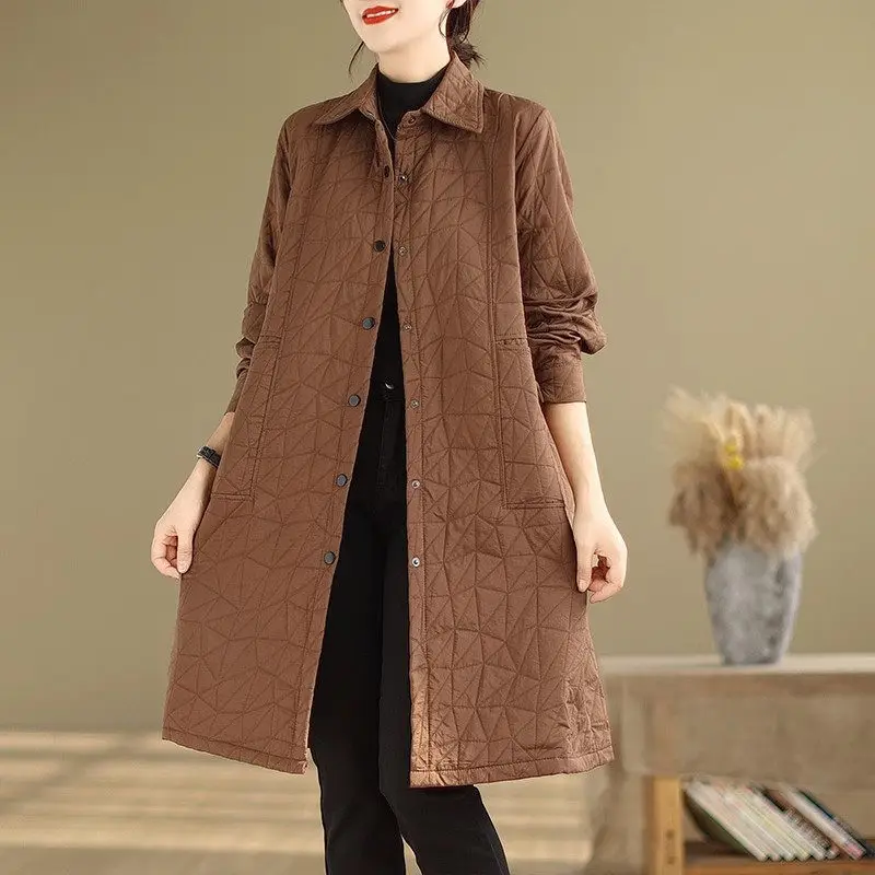 

2023 Fall/Winter Thin Style Cotton Jacket Middle Aged Women's Wear Art Retro Large Size Loose Mid Length Lightweight Coat Z3774