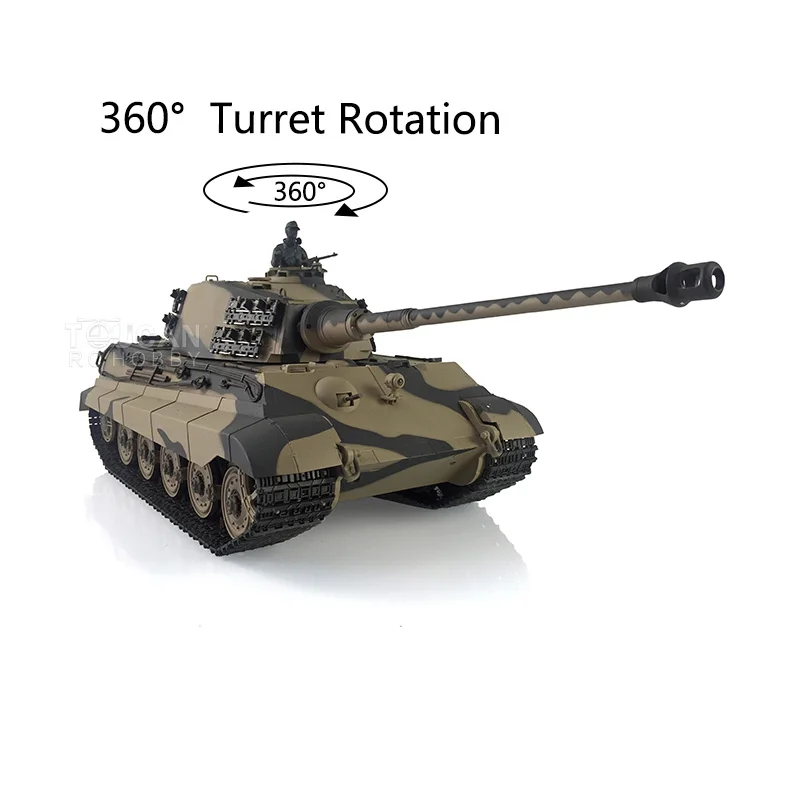  HENG LONG 1/16 7.0 Camo Yellow Plastic King Tiger RC Tank 3888A 360° Turret Tiger II Smokeing BB Shooting Pellets Toy