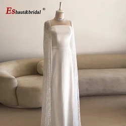 Elegant White Pearls Evening Dress for Women with Cape Sleeves 2024 Luxury Square Collar Mermaid Formal Prom Wedding Party Gowns