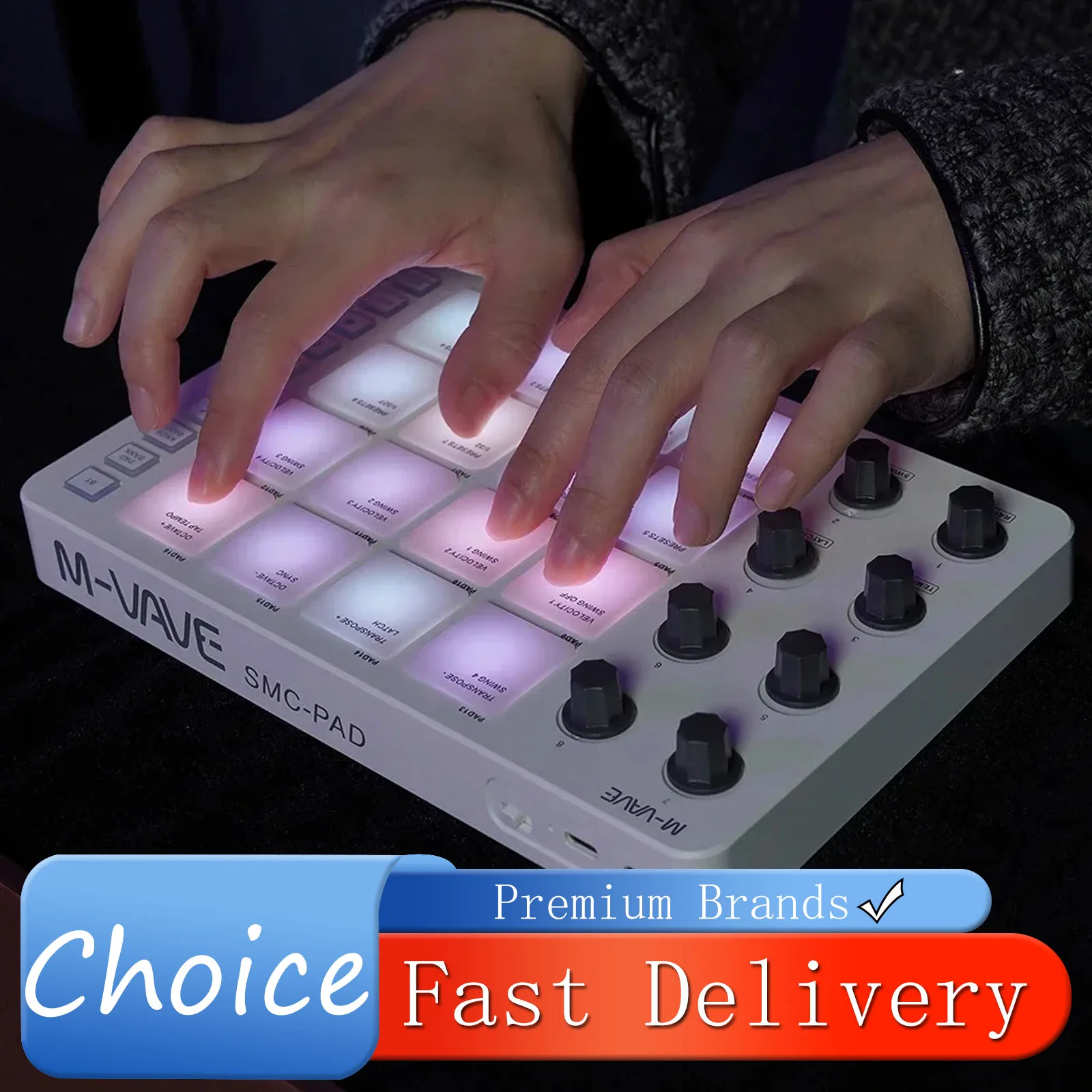 M-VAVE SMC-PAD MIDI Controller Keyboard BT Strike Pads RGB Backlight MIDI Connection Low Latency 3.5mm Output Interface RGB Pad