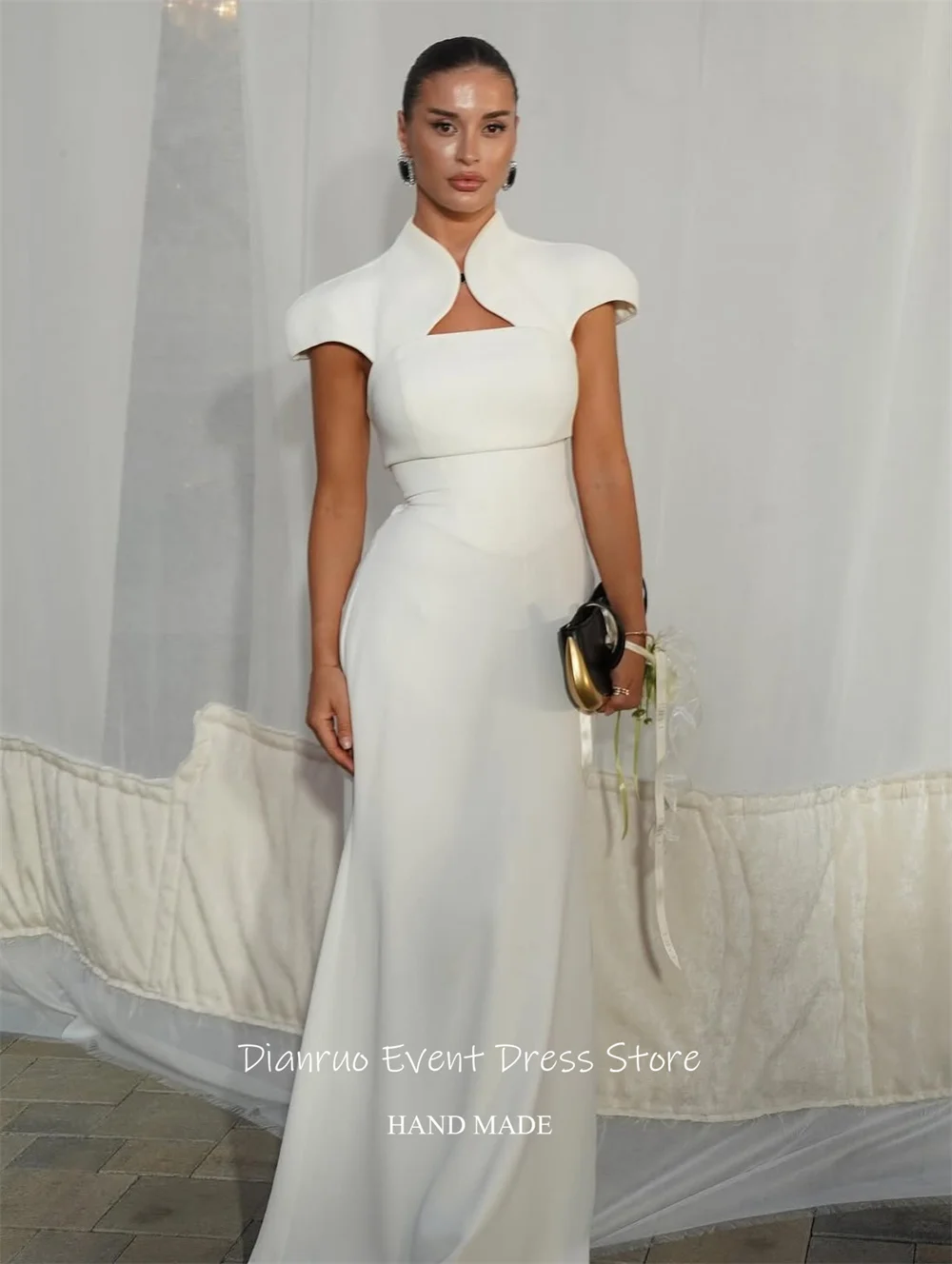 Dianruo Mermaid White Evening Dresses High Neck Floor Length Robe De Soirée Femme Minimalist Chic Vestido Femininos Customized image 6