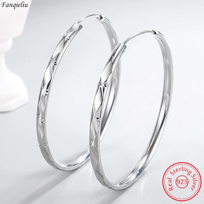 

Fanqieliu Solid 925 Sterling Silver Jewelry New Fashion Round Hoop Earrings For Woman FQL23620