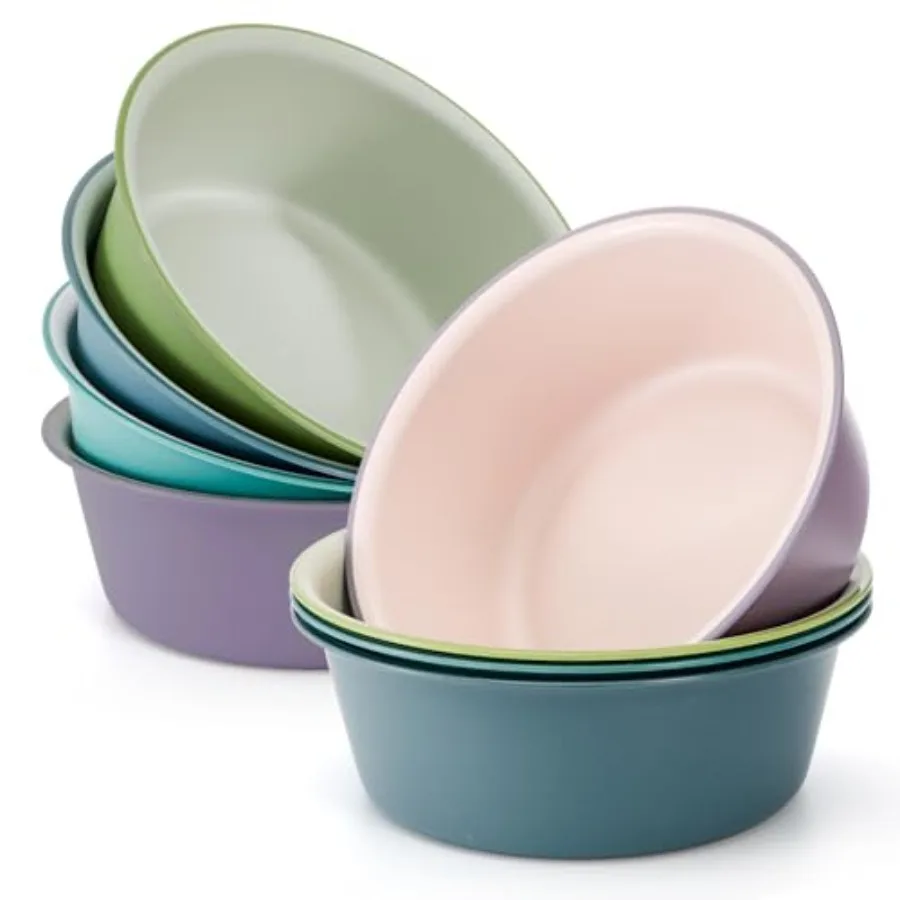 

8 Pieces Round Plastic Wash Basin 5 Quart Portable Laundry Hand Wash Dish Pan Stackable Space Saving Camping Washing Tub for Ki
