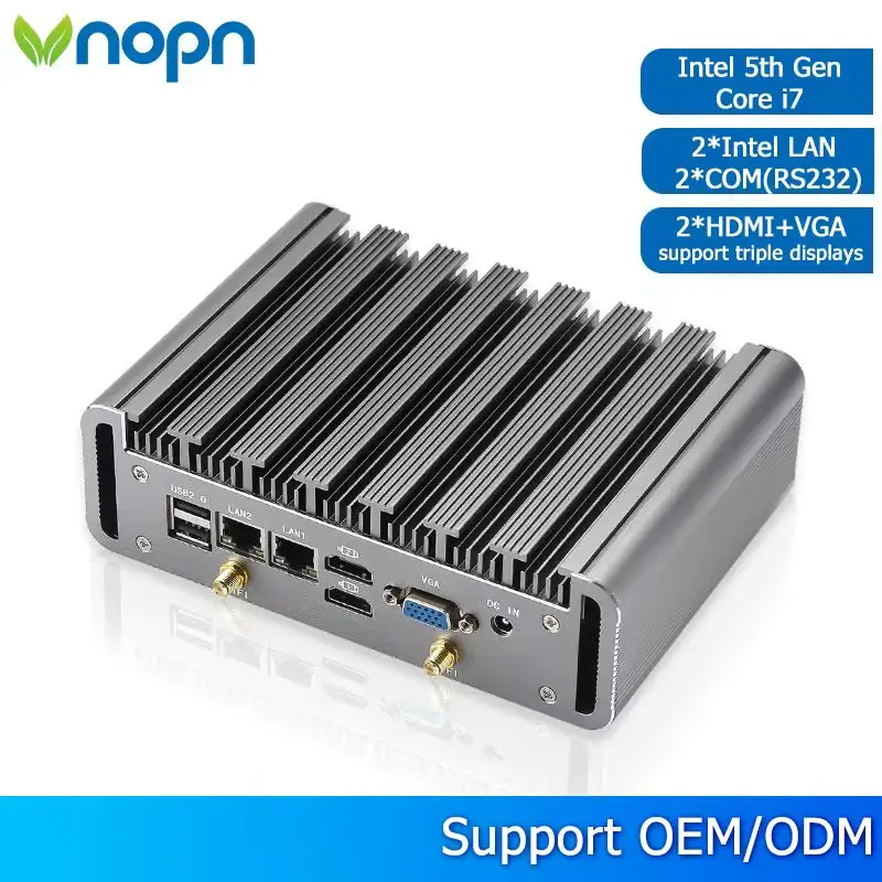 VNOPN  Fanless Industrial Mini PC Intel Core i7 5500U   2x GbE LAN  2x COM 2x HDMI VGA 6x USB Support WiFi 4G LTE Windows Linux