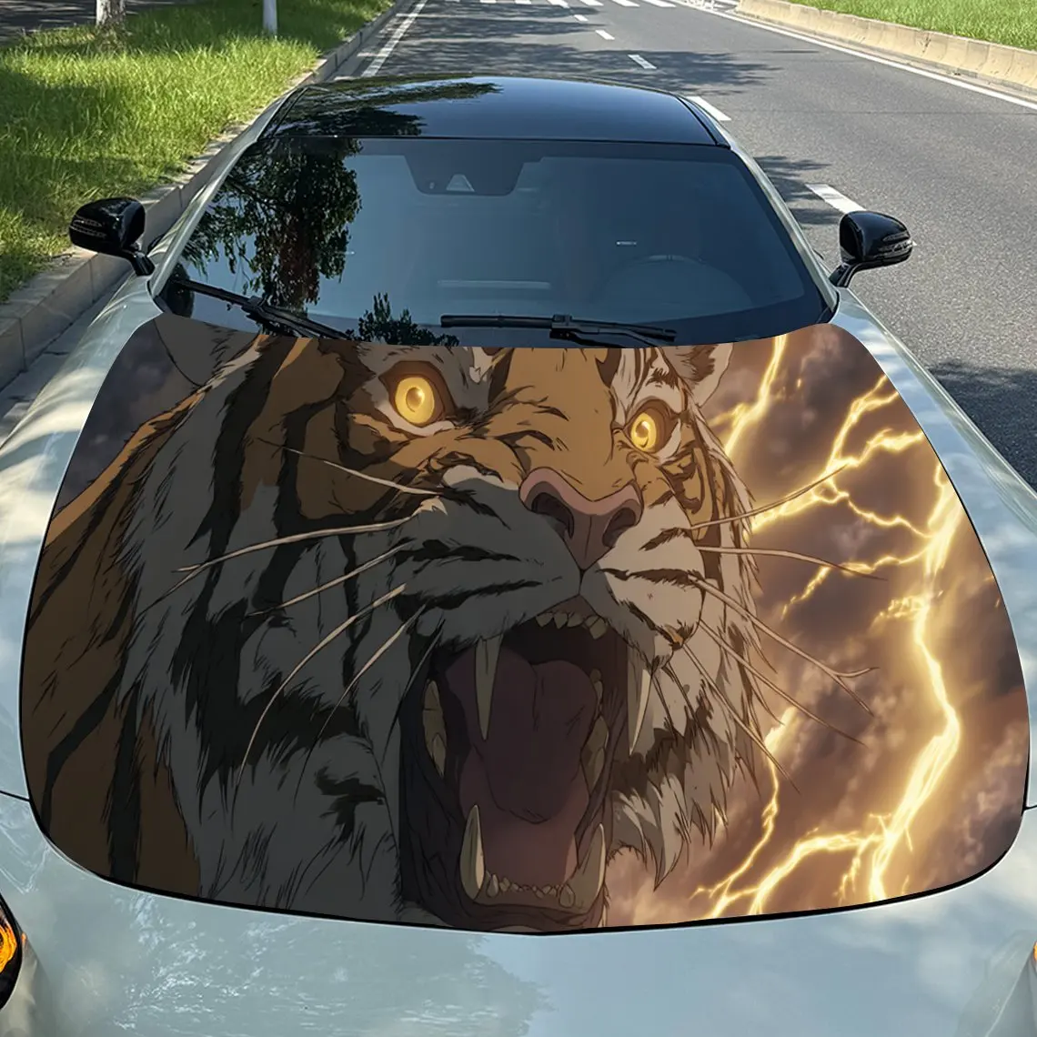 

Intense Thunder Tiger Car Hood Stickers - Self-Adhesive, Waterproof and Durable Vinyl Wrap, Decorate And Protect Your Car, Fit F