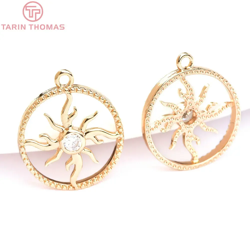 

(6334) 6PCS 14MM 24K Gold Color Brass with Zircon Sun Flower Charms Pendants High Quality DIY Jewelry Making Findings Wholesale