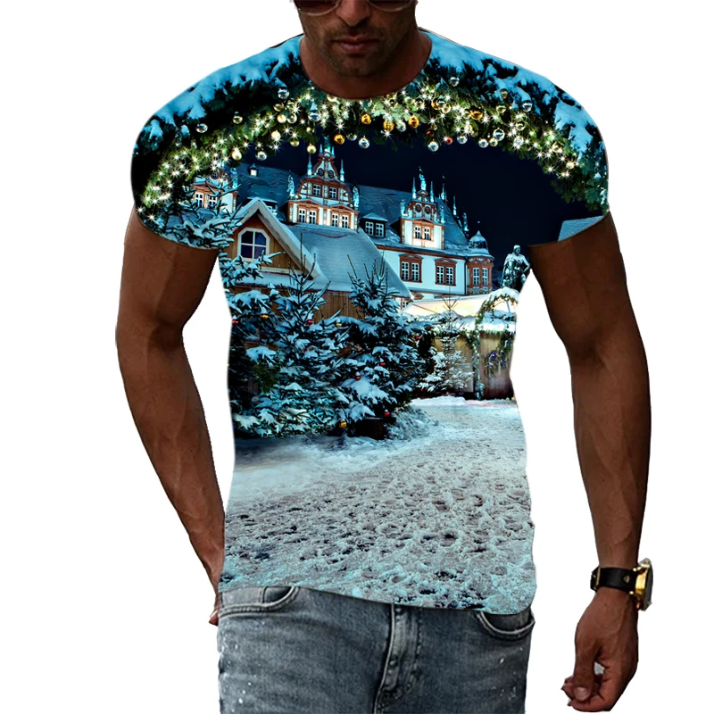 New 3D Fashion Christmas T-shirt For Men Casual Holiday Print T-shirt Interesting Trend Hip Hop Creative Tee Shirt Clothing Tops