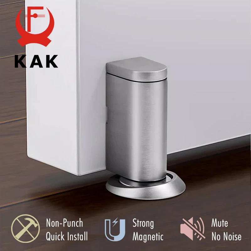 KAK Invisible Door Stopper Adjustable Magnetic Door Stop with Sticker Non-punch Wind-proof Hidden Door Holder Zinc Alloy Hardwar