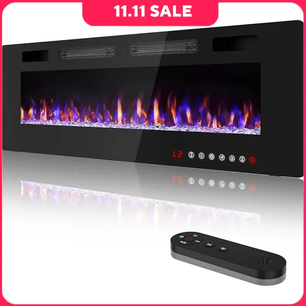 60 Inch Electric Fireplace, Inserts and Wall Mounted with Remote Control & Touch Screen, Fireplace Heater