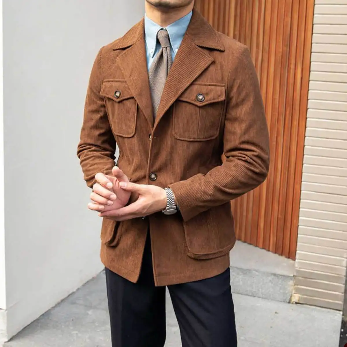 New Arrival Vintage Street Outwear Winter Thick Casual Suit Jacket Single Breasted Men\'s Suits Tweed Business Blazer Customized