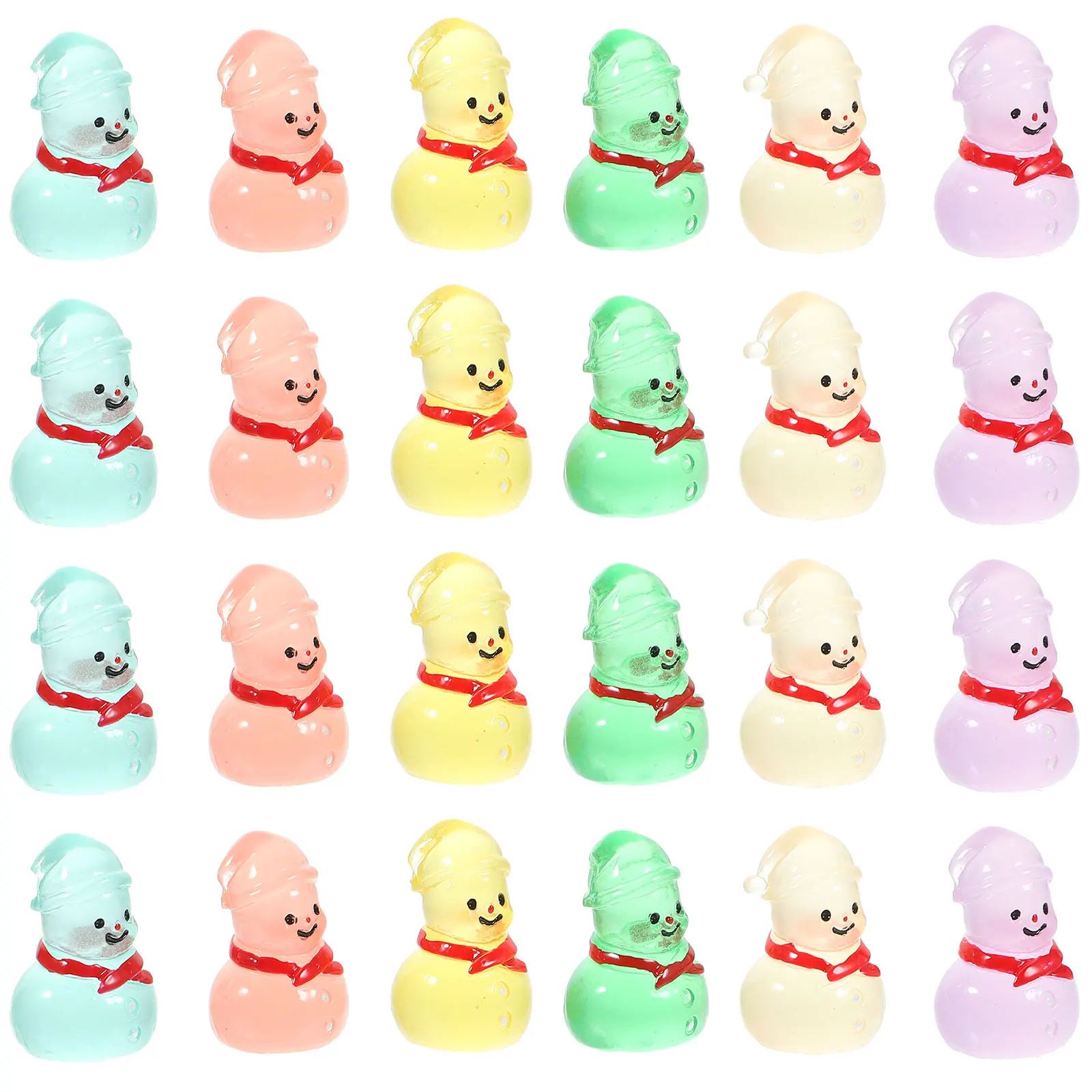 

24pcs Luminous Snowman Figurines Mini Resin Statues Garden Decorative Statuettes Glow In The Dark Miniature Sculptures For Lawn