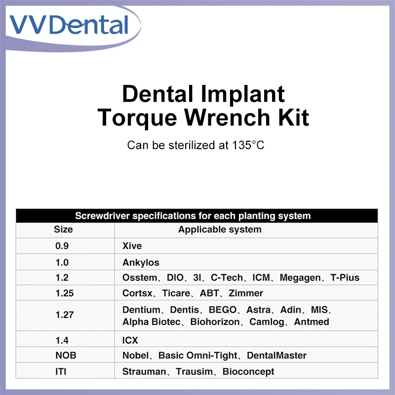 

VVDental Dental Implant Restoration Tool Kit Dental Universal Implant Torque Screwdrivers Wrench 10-70NCM Dentist Tools