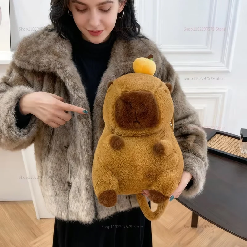 かわいいぬいぐるみカピバラの毛皮バッグミニバックパックキュートな子供用ショルダーバッグクリスマスギフト女の子向けファッションソフトバッグティーン向け