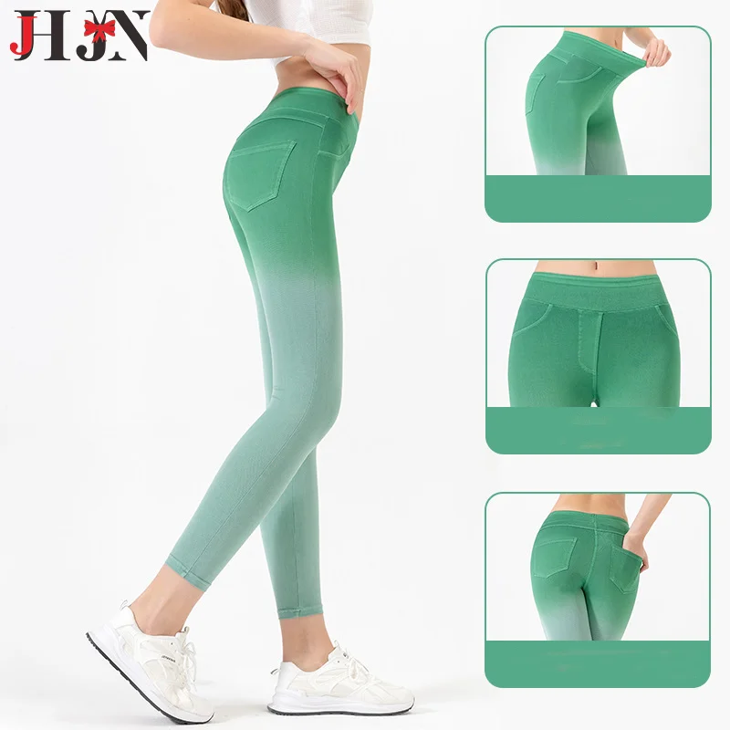 

Gradient Denim Jeans Raise Waist And Buttocks Tight Elasticity Wearing Yoga Pants Outside Luxury Women's Clothing