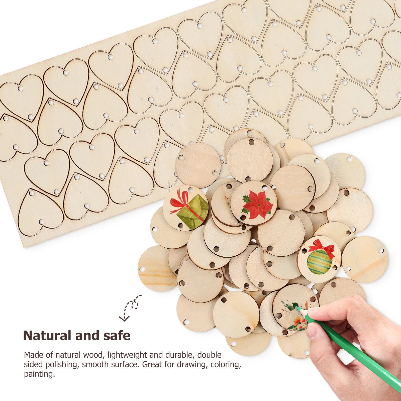 

1Set Wooden Countdown Calendar Natural DIY Wall Hanging Board with Round Heart Slices for Birthday Festival Reminder Calendar