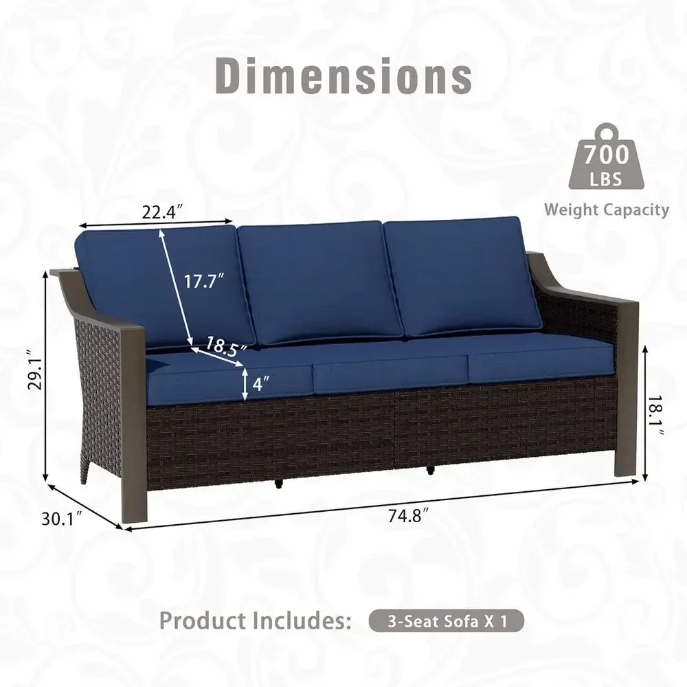 All-Weather Wicker Patio Set with 2 Chairs and Cushions, Perfect for Porch, Backyard, and Poolside - Blue
