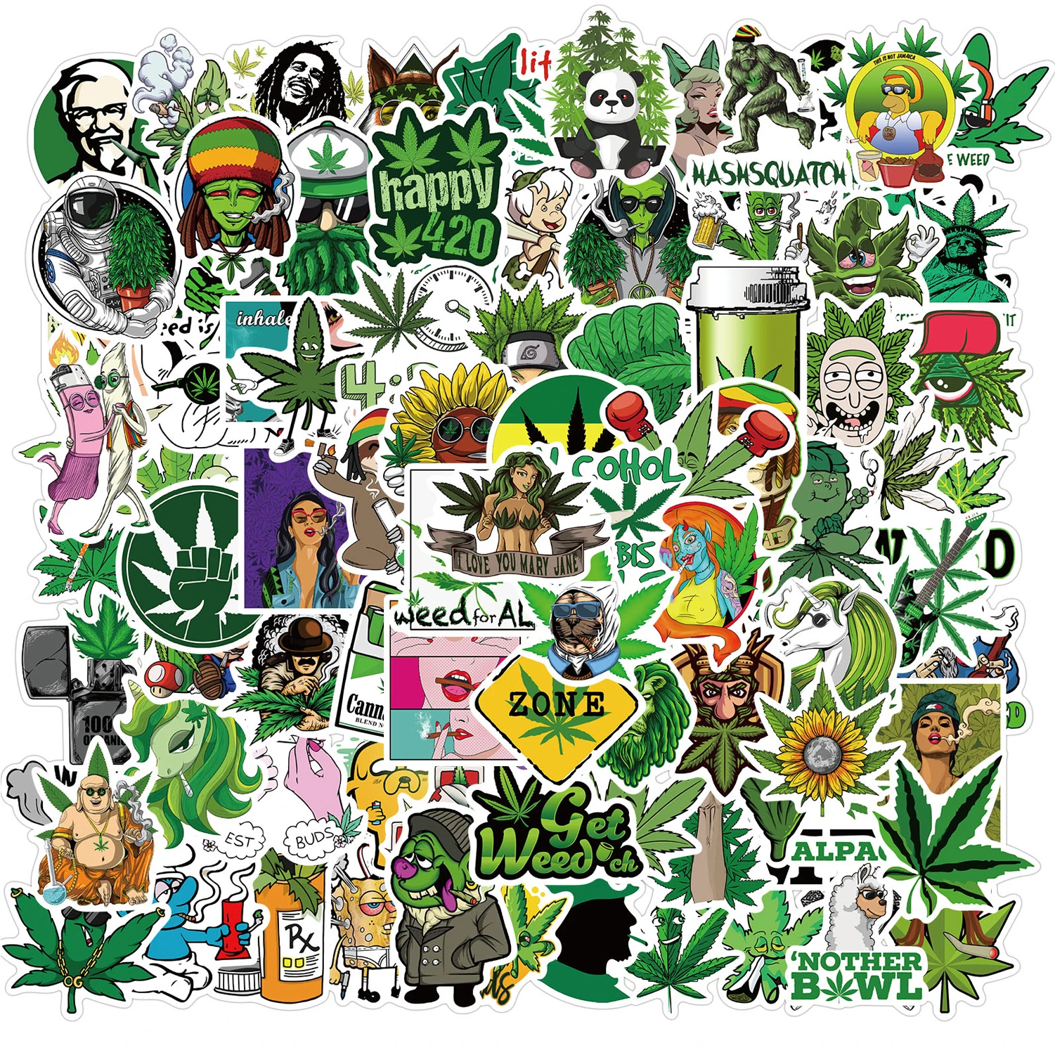 50/100pcs/set Funny Leaves Character Smoking Stickers For Guitar Kids TOY Motorcycle Car Skateboard Snowboard Luggage Decals