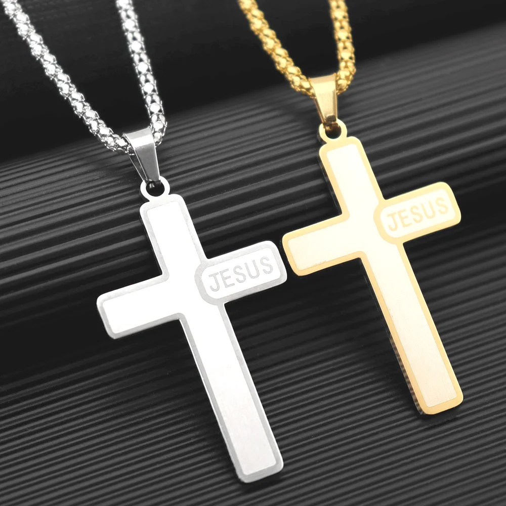 Trend Stainless Steel Jesus Cross Pendant Charm Men's Necklace Fashion Hip Hop Punk Jewelry Accessorie Rock Party Gift Wholesale