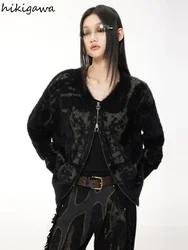 Harajuku Cardigan Mantel für Frauen Mode schwarz Gothic Kleidung ziehen Femme Y2K Tops lässig Reiß verschluss koreanischen gestrickten übergroßen Pullover