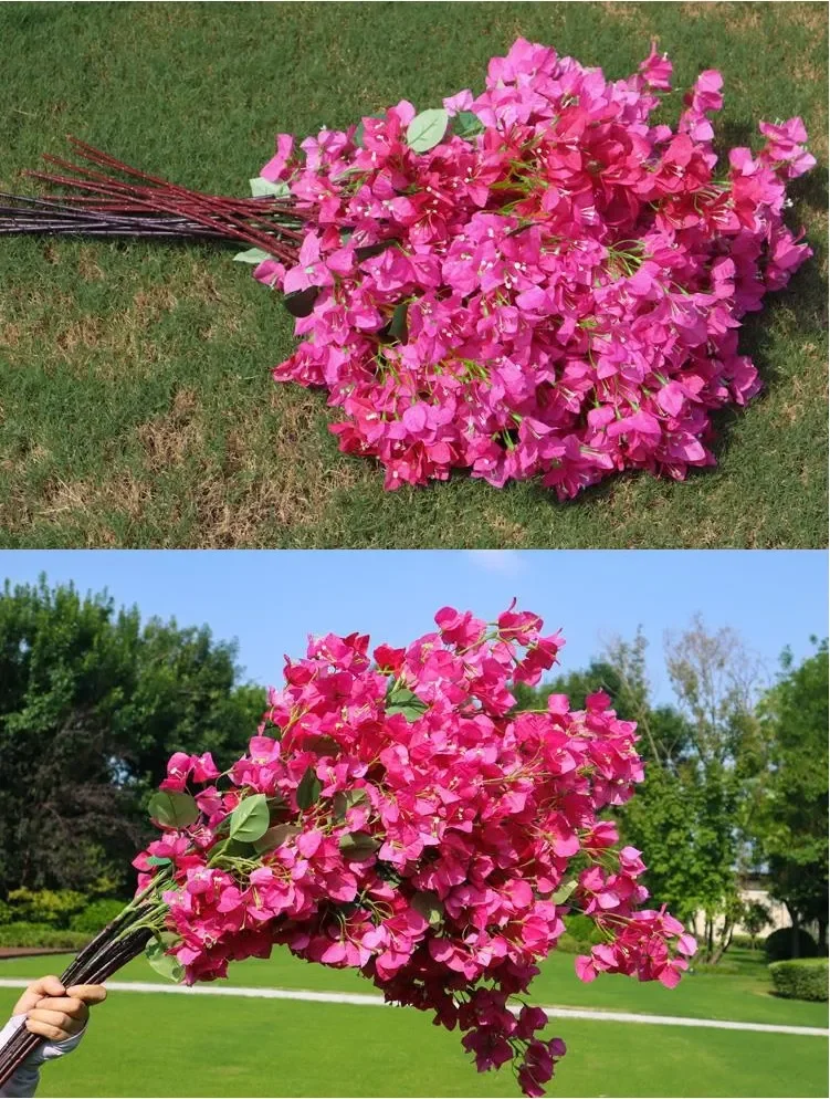 95cm Rayon-Bougainvillea-Zweige Rote Kunstblumen mit Drahtstiel Hochzeitsdekoration 100 Stück – Detail 6