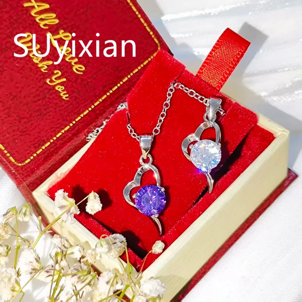 

Серебряное колье 925 пробы с цирконом, модное, изысканное, с подвеской в виде сердца, подарок на день рождения, годовщину, для вечеринки