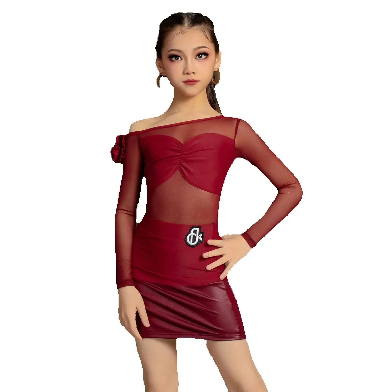 Abiti da ballo latino per bambini Ragazze Maniche a rete Abito da ballo latino Concorso per bambini Abiti da ballo Abiti da palcoscenico SL12410