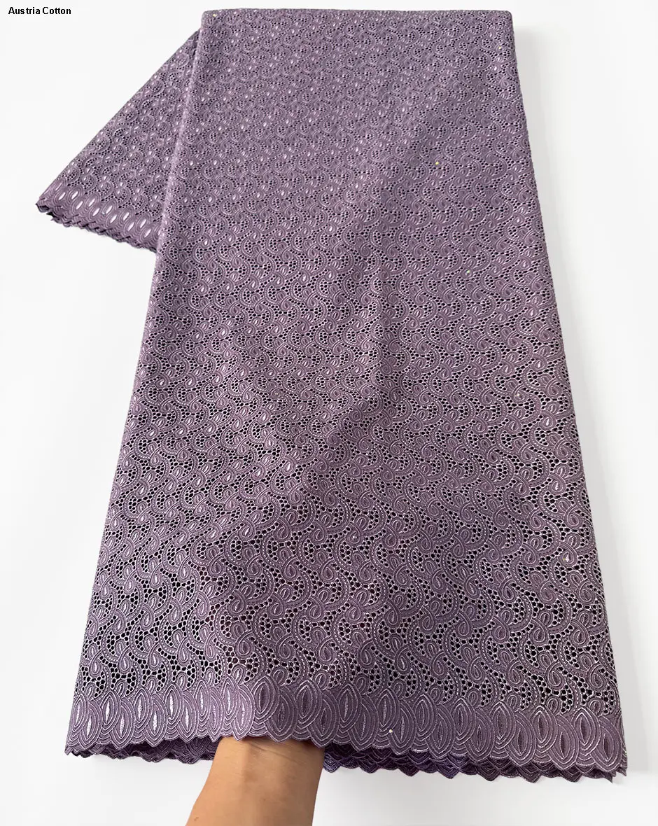 Delicate Embroidered Austria Cotton Lace Silky African Polished Inspired Voile Fabric For Rich Family Event Occasional Wear