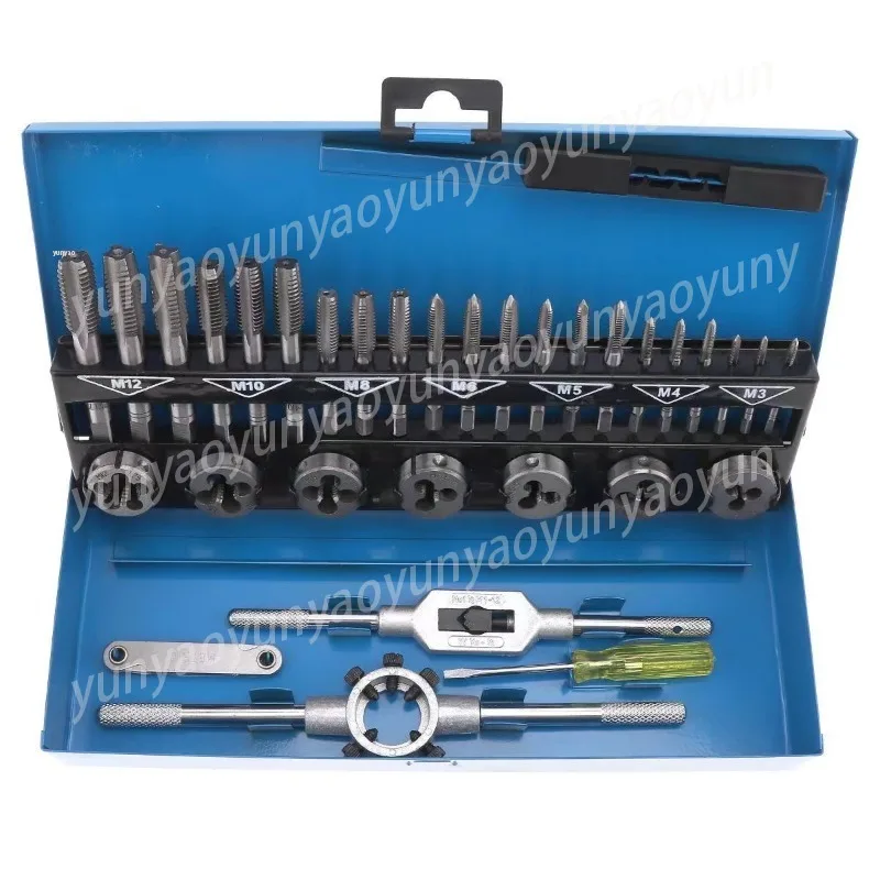 Metric 32-Piece Tap Die Thread Repair Kit Matching Wrench Organizer Box High Hardness Steel For Daily Manual Thread Making