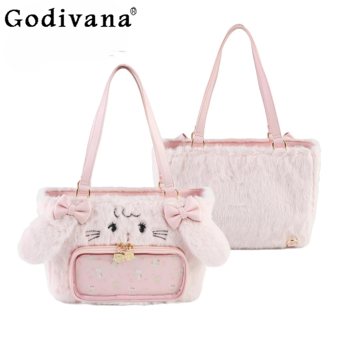 Original Japanese and Korean Sweet Fashion Plush Shoulder Bag New Girl's Sweet Kawaii Rabbit Ear Large Capacity Casual Backpack