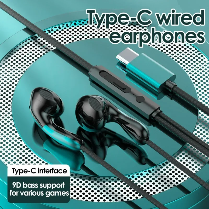 USB C Game Earphone Wired Type C Plug in In-Ear Earphones HIFI Stereo Sound Earbuds with Microphone for Sports Gaming Calling