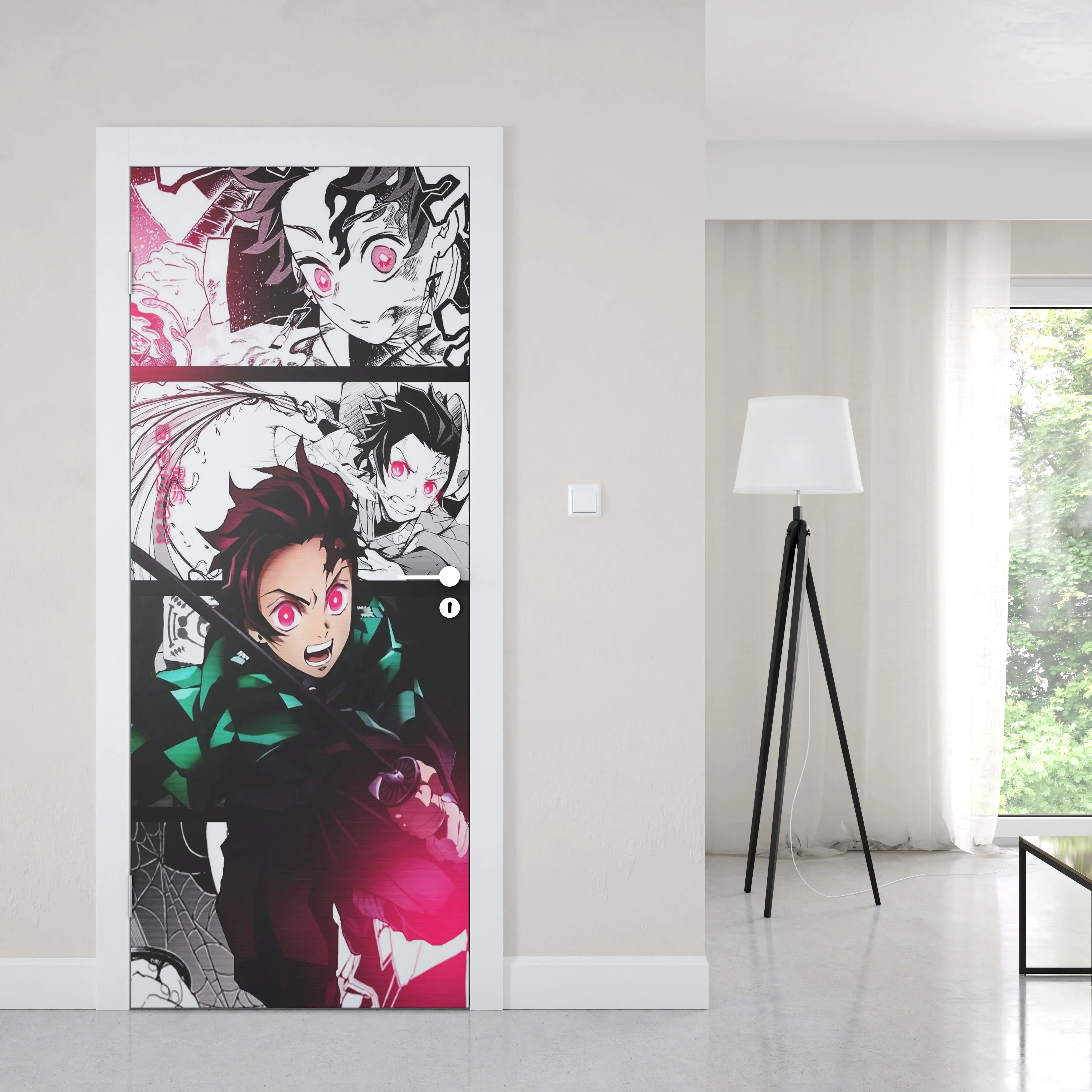 Manga Demon Slayer Door Sticker Decoration Wall Door Wallpaper Art Wall Decals PVC Duer Stickers Anime Poster Fridge Decor Gift