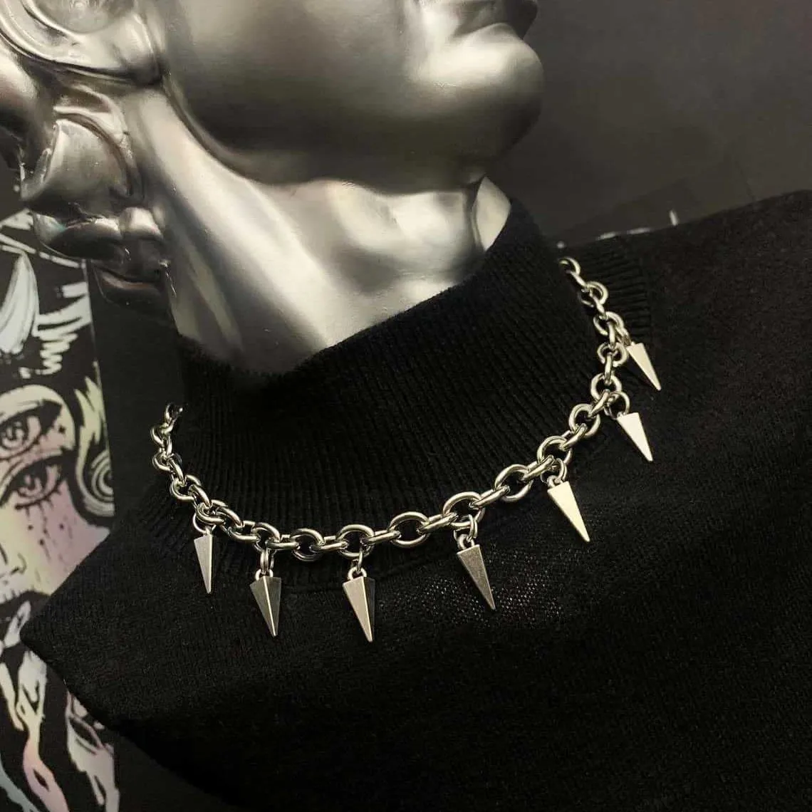 

Punk rivet Choker,Gothic jewelry,Hippie accessories,Rock, Exaggeration,Design,Pointed Charm,Avant-garde, Necklace for Women Man
