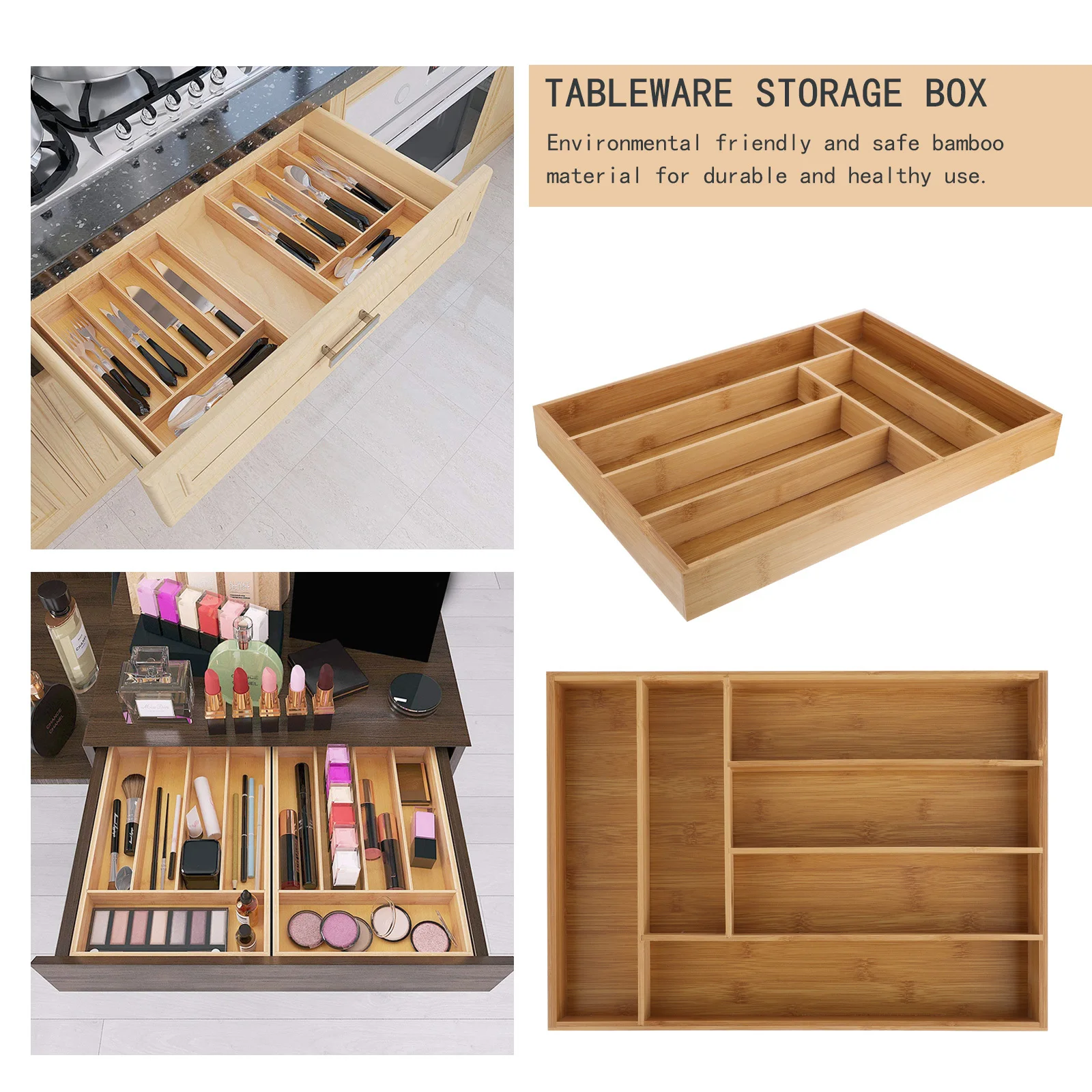 

Storage Cutlery Tray Bamboo Tableware Case Cutter Fork Practical Organizer Trays Drawers